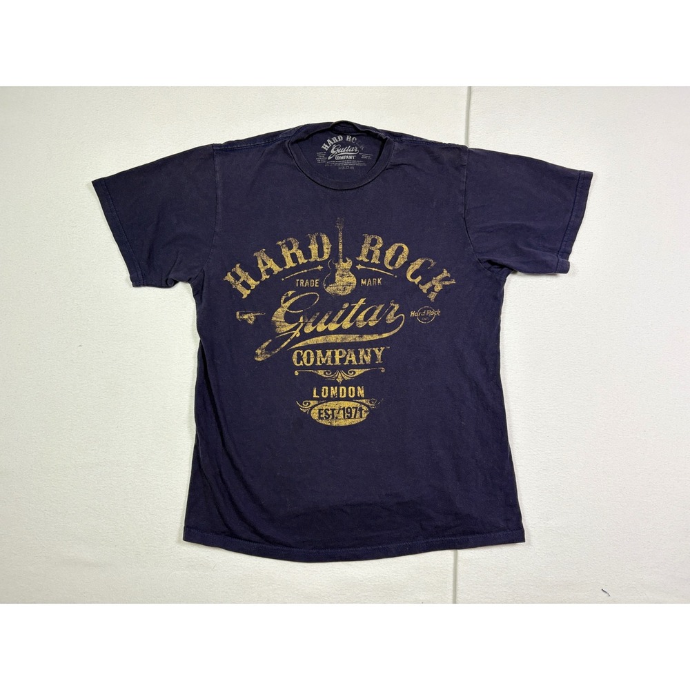 Hard Rock Cafe Guitar Company London Est 1971 Navy Blue Graphic T-Shirt Mens M